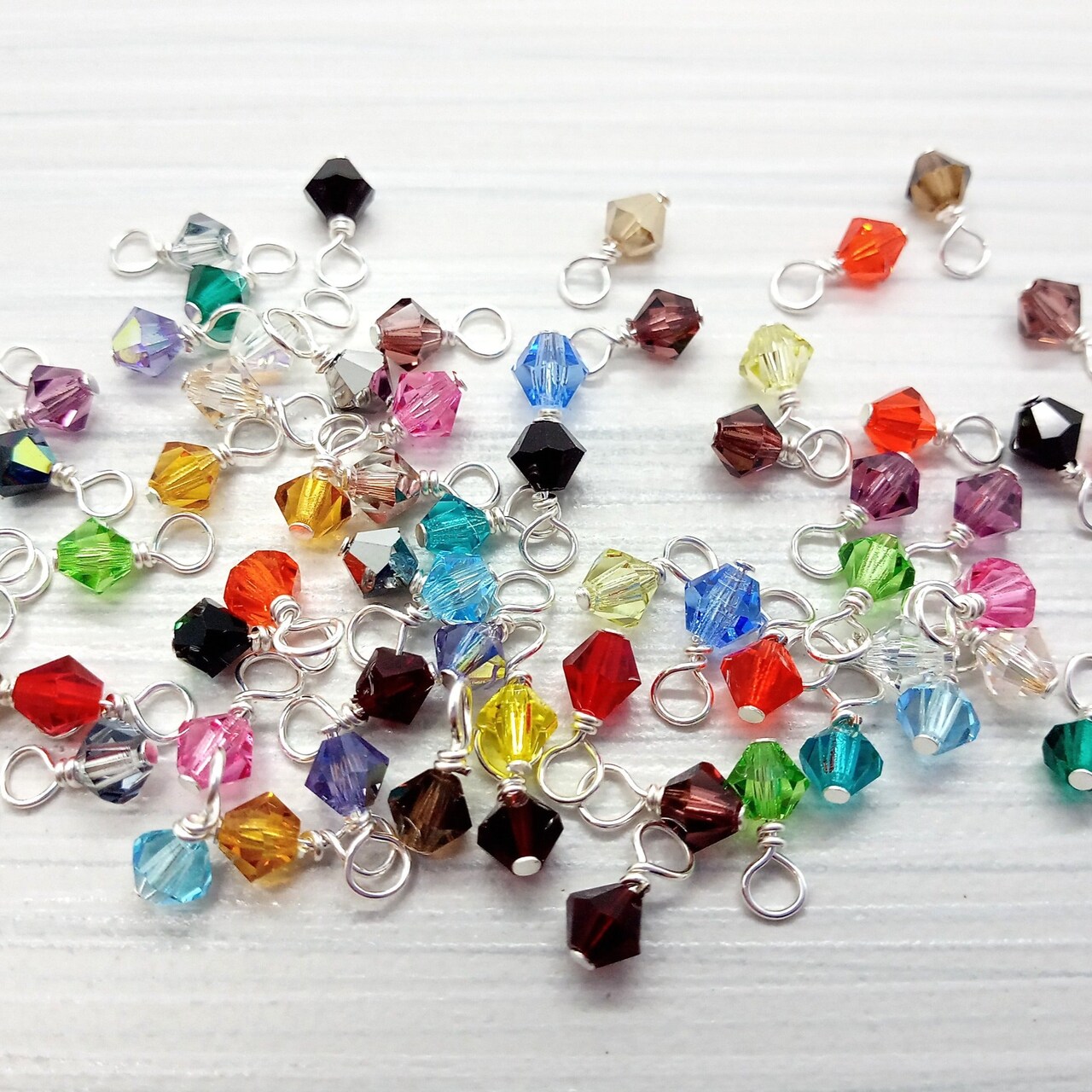 Tiny Bicone Bead Charms, 4mm Small Crystal Bead Dangles, Mix of Colors, Adorabilities